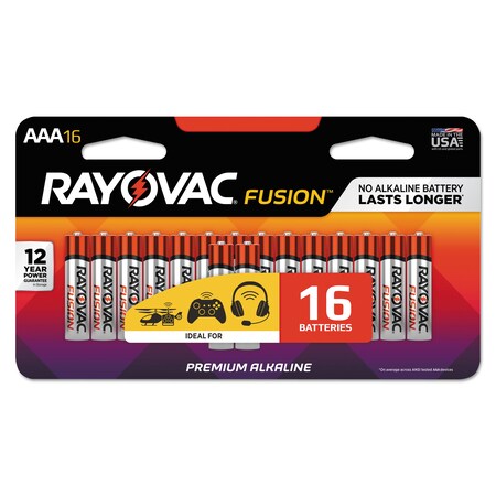 Rayovac Fusion AAA Alkaline Battery, 16 PK, 1.5VDC 82416LTFUSK